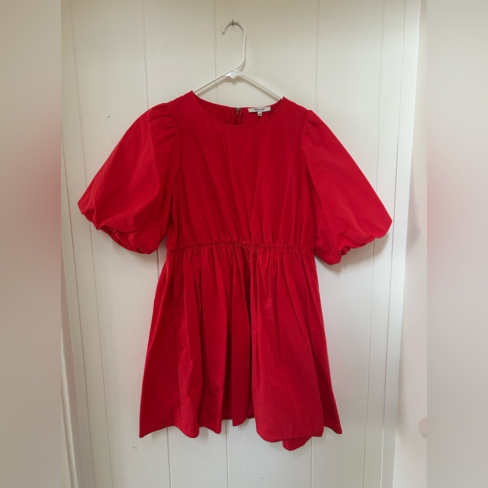 Bright coral Madewell dress with full sleeve